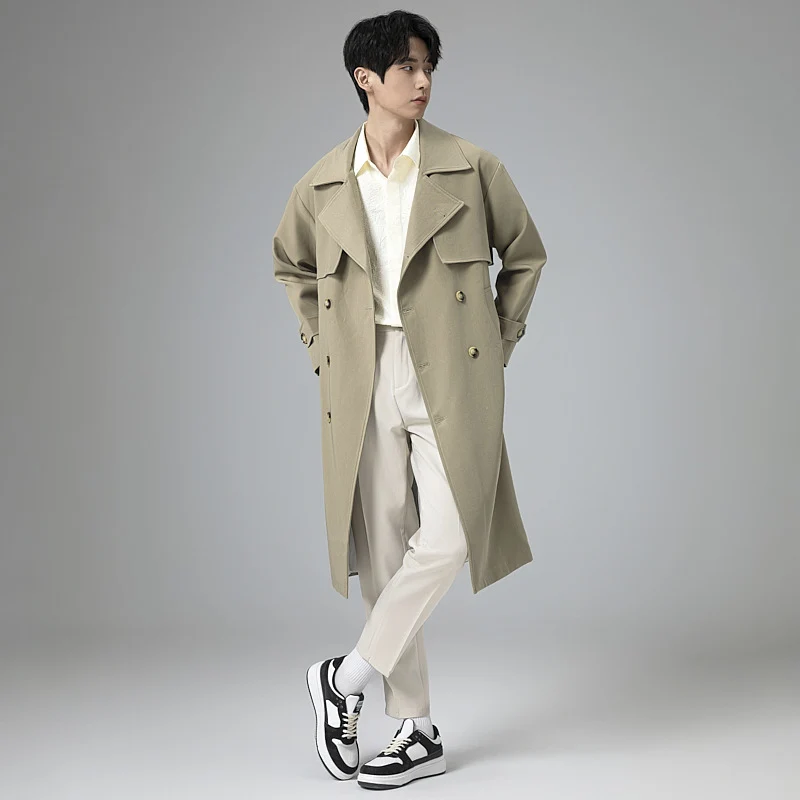 Herren Oversized Doppelreihiger Wollmix-Trenchcoat mit Schalkragen und Überschlagblende Drune
