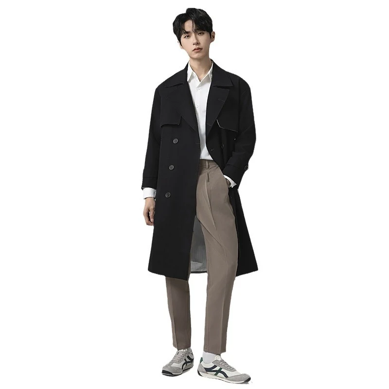 Herren Oversized Doppelreihiger Wollmix-Trenchcoat mit Schalkragen und Überschlagblende Drune