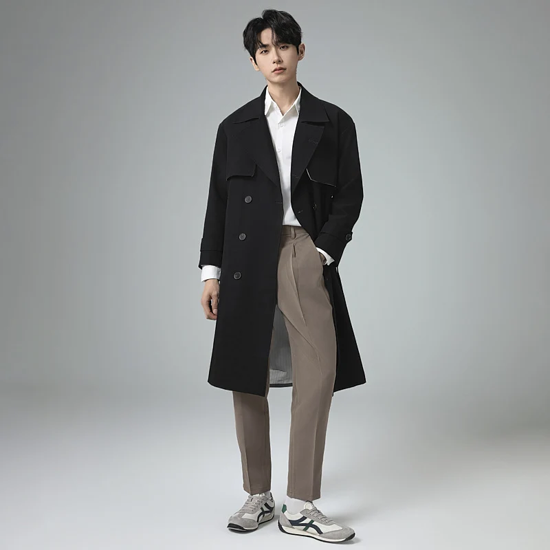 Herren Oversized Doppelreihiger Wollmix-Trenchcoat mit Schalkragen und Überschlagblende Drune