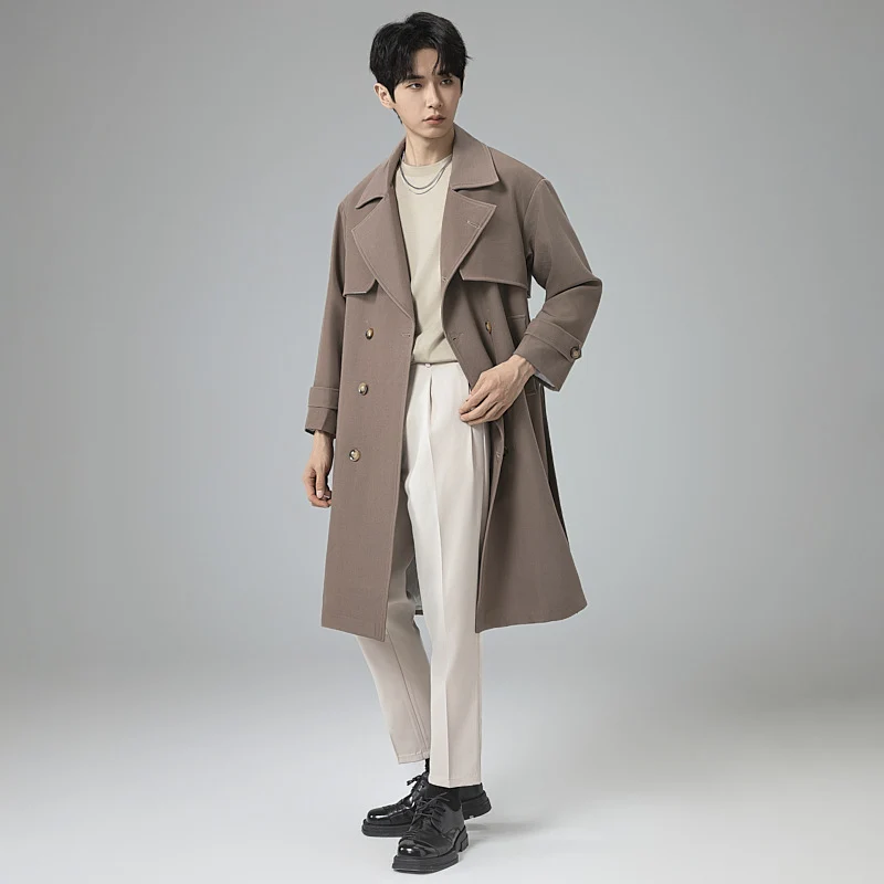 Herren Oversized Doppelreihiger Wollmix-Trenchcoat mit Schalkragen und Überschlagblende Drune