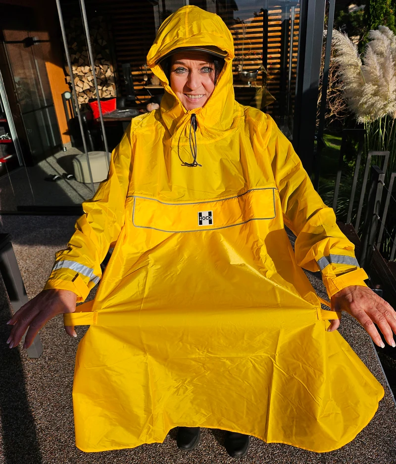 HOCK Premium „E-Bike Poncho“, Regenponcho mit Ärmel für Fahrrad und E-Bike, für Helme geeignet - Regencape 100,0% wasserdicht, Fahrradponcho für Herren & Damen