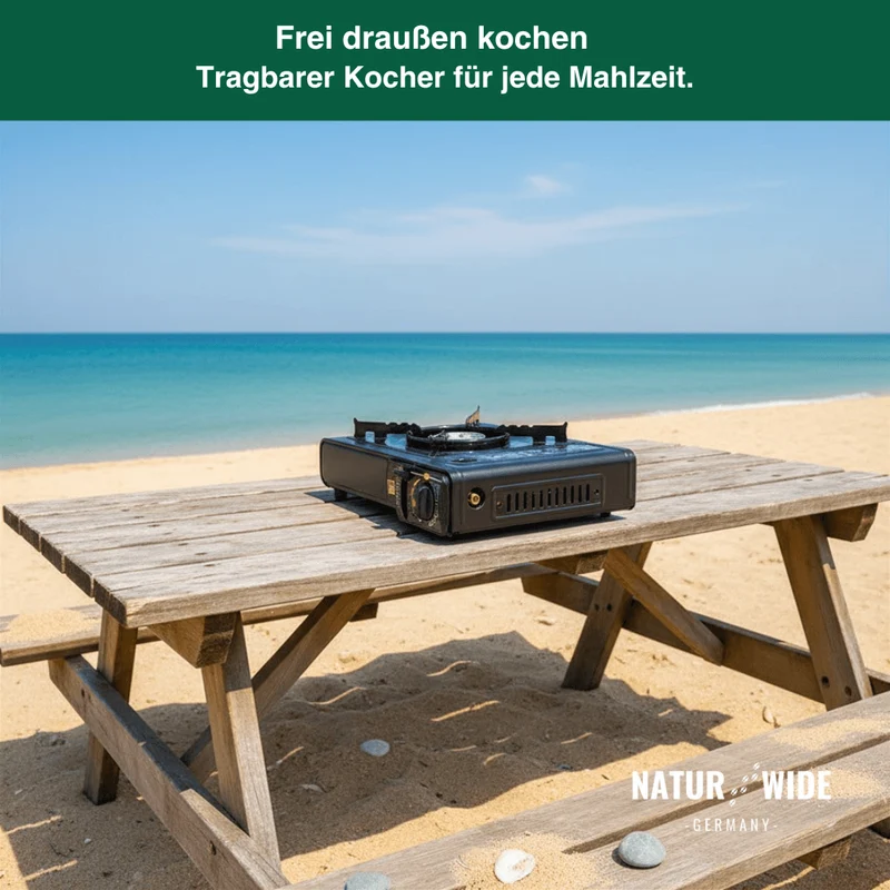 Tragbarer Gas-Campingkocher 2500W mit Auffangwanne & Topfständer