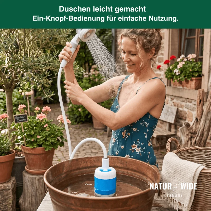 Elektrische Campingduschpumpe – 5000mAh Akku mit Digitalanzeige