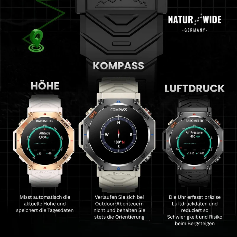 Militär GPS Smartwatch – AMOLED, 10ATM, HD Bluetooth-Anruf