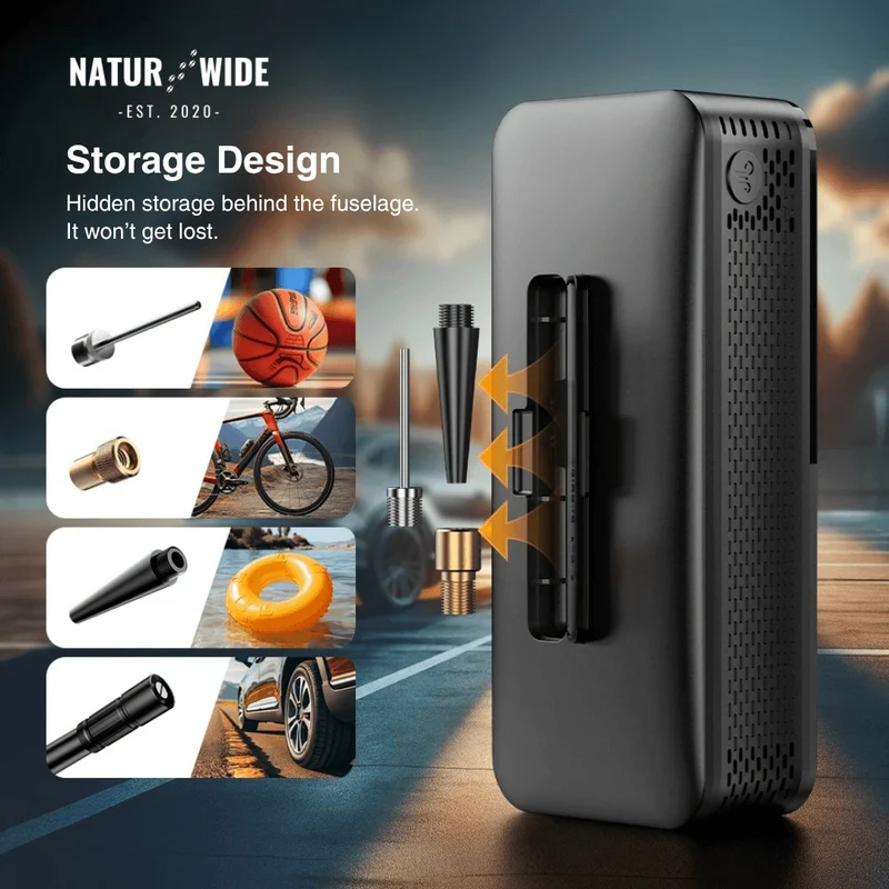Cordless Tire Inflator – Portable Digital Air Pump & Power Bank