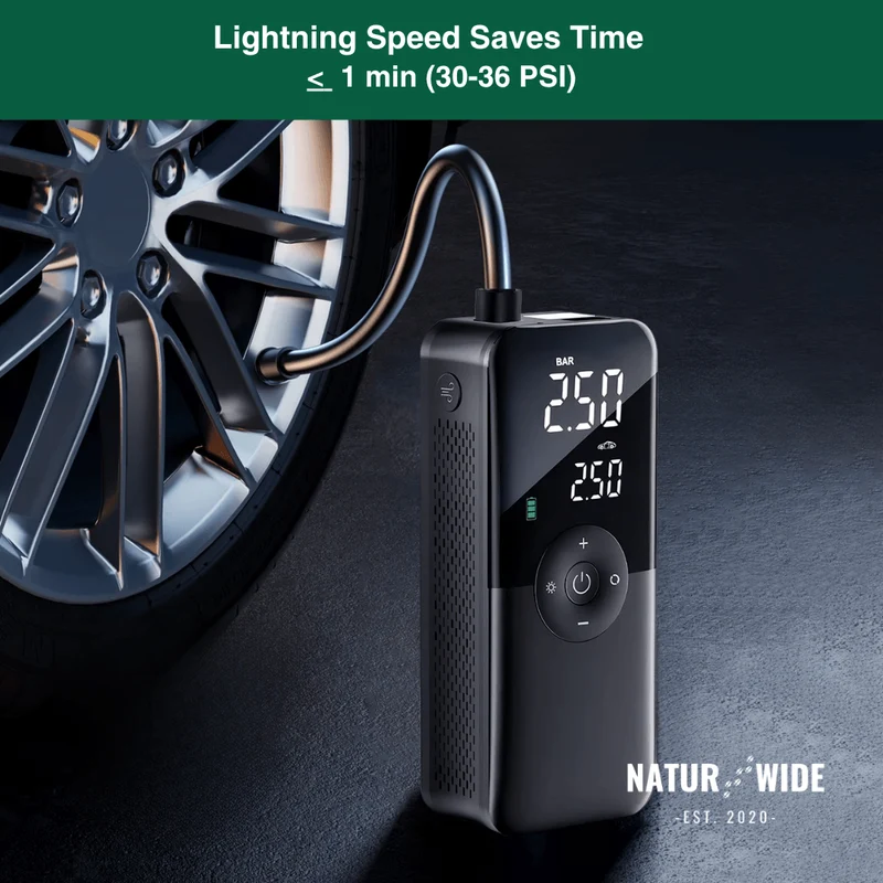 Cordless Tire Inflator – Portable Digital Air Pump & Power Bank
