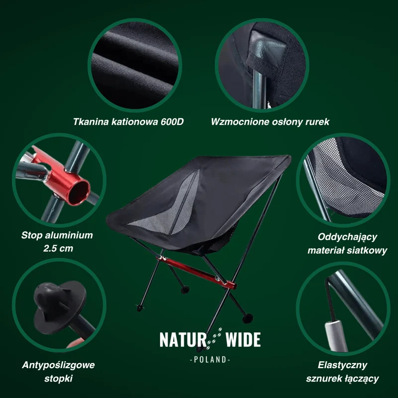 Naturwide Składane Krzesło Kempingowe Pro – Ultralekkie