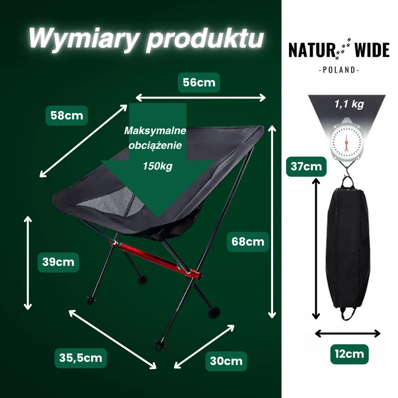 Naturwide Składane Krzesło Kempingowe Pro – Ultralekkie