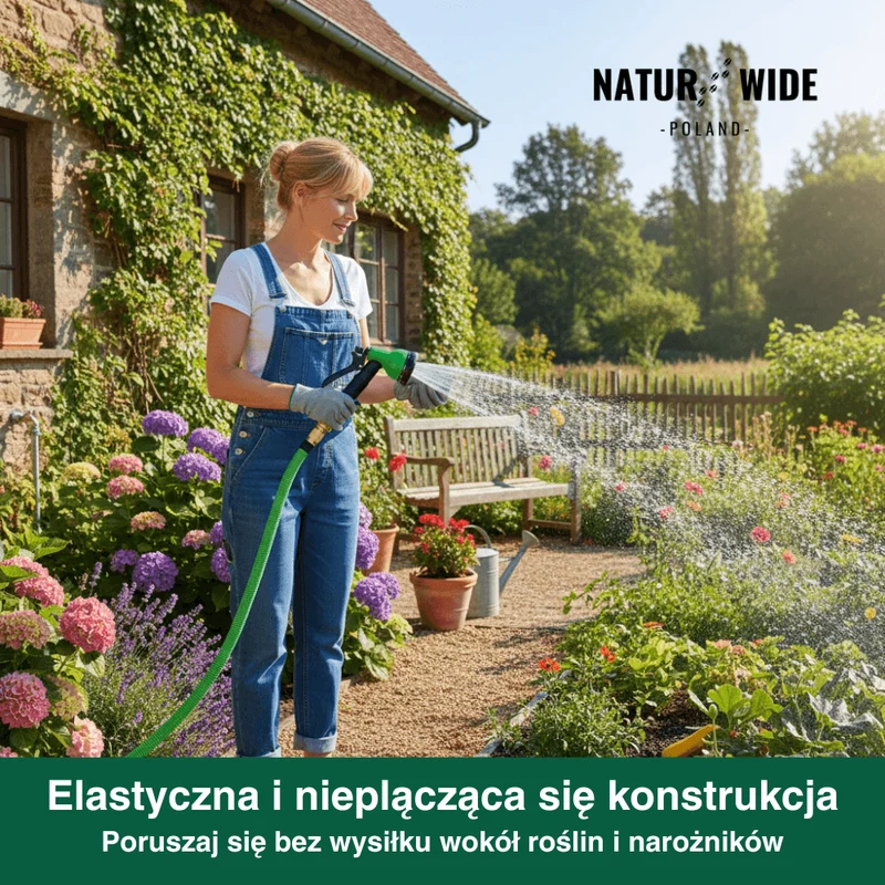 AquaFlex Pro – Elastyczny Wąż Ogrodowy z 8 Funkcjami Natrysku