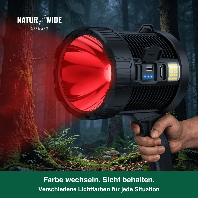 Wiederaufladbarer LED-Strahler – 900000 Lumen, Solar & USB