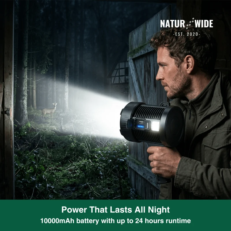 Rechargeable LED Spotlight Flashlight – 900000 Lumens, Solar & USB