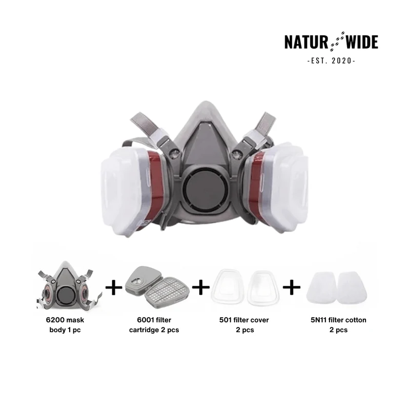 Half Face Respirator Gas Mask with Safety Glasses – Model 6200