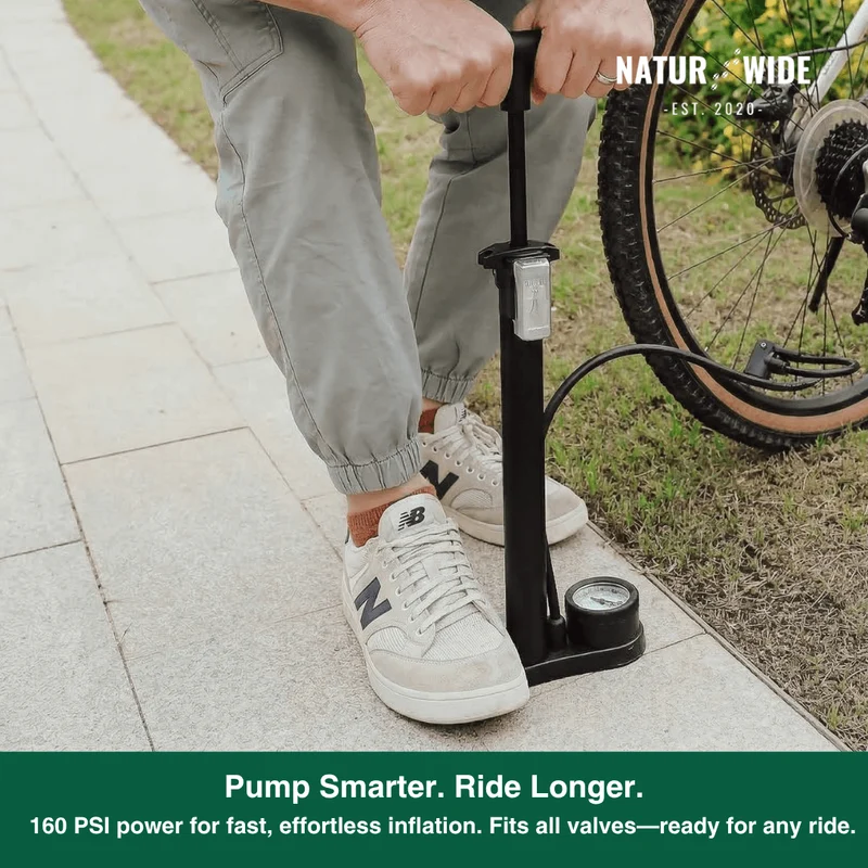 160PSI Portable Bike Pump with Gauge & 3-in-1 Nozzle