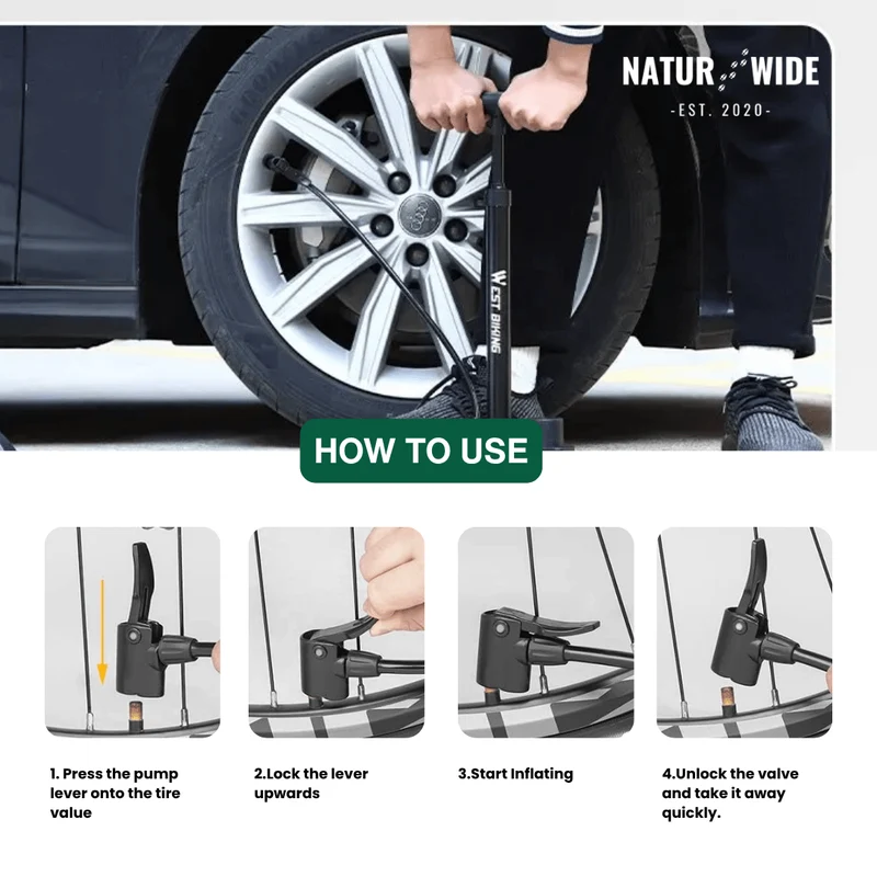 160PSI Portable Bike Pump with Gauge & 3-in-1 Nozzle
