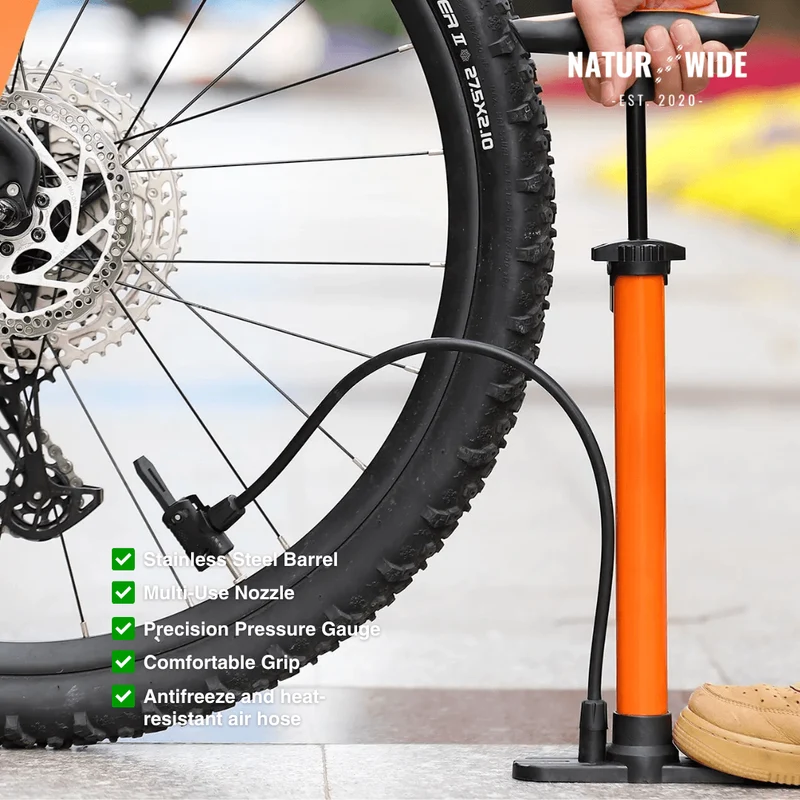 160PSI Portable Bike Pump with Gauge & 3-in-1 Nozzle