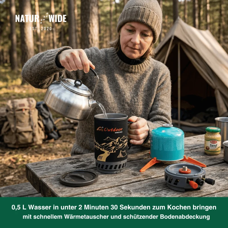 Tragbares 1400ml Camping-Kochsystem mit Gaskocher