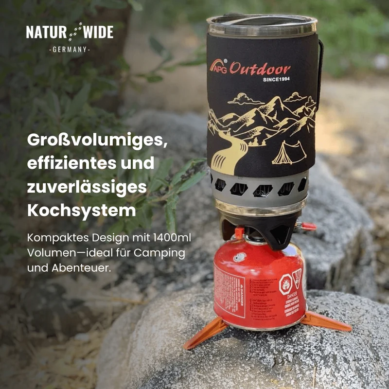 Tragbares 1400ml Camping-Kochsystem mit Gaskocher