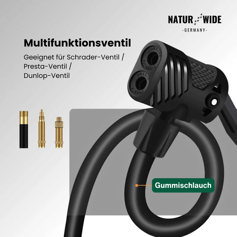 11 bar Tragbare Pumpe mit Manometer & 3-in-1-Ventilaufsatz