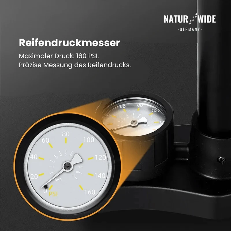 11 bar Tragbare Pumpe mit Manometer & 3-in-1-Ventilaufsatz