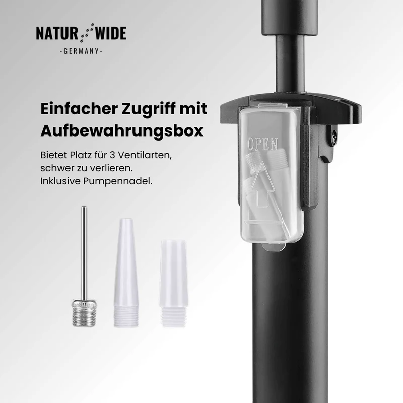 11 bar Tragbare Pumpe mit Manometer & 3-in-1-Ventilaufsatz