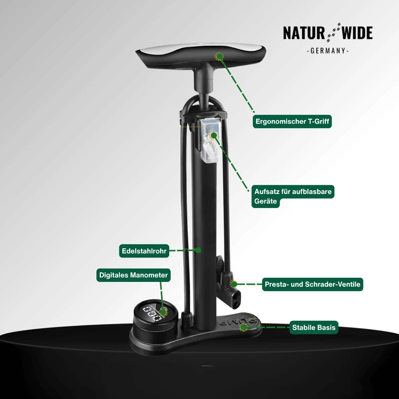11 bar Tragbare Pumpe mit Manometer & 3-in-1-Ventilaufsatz