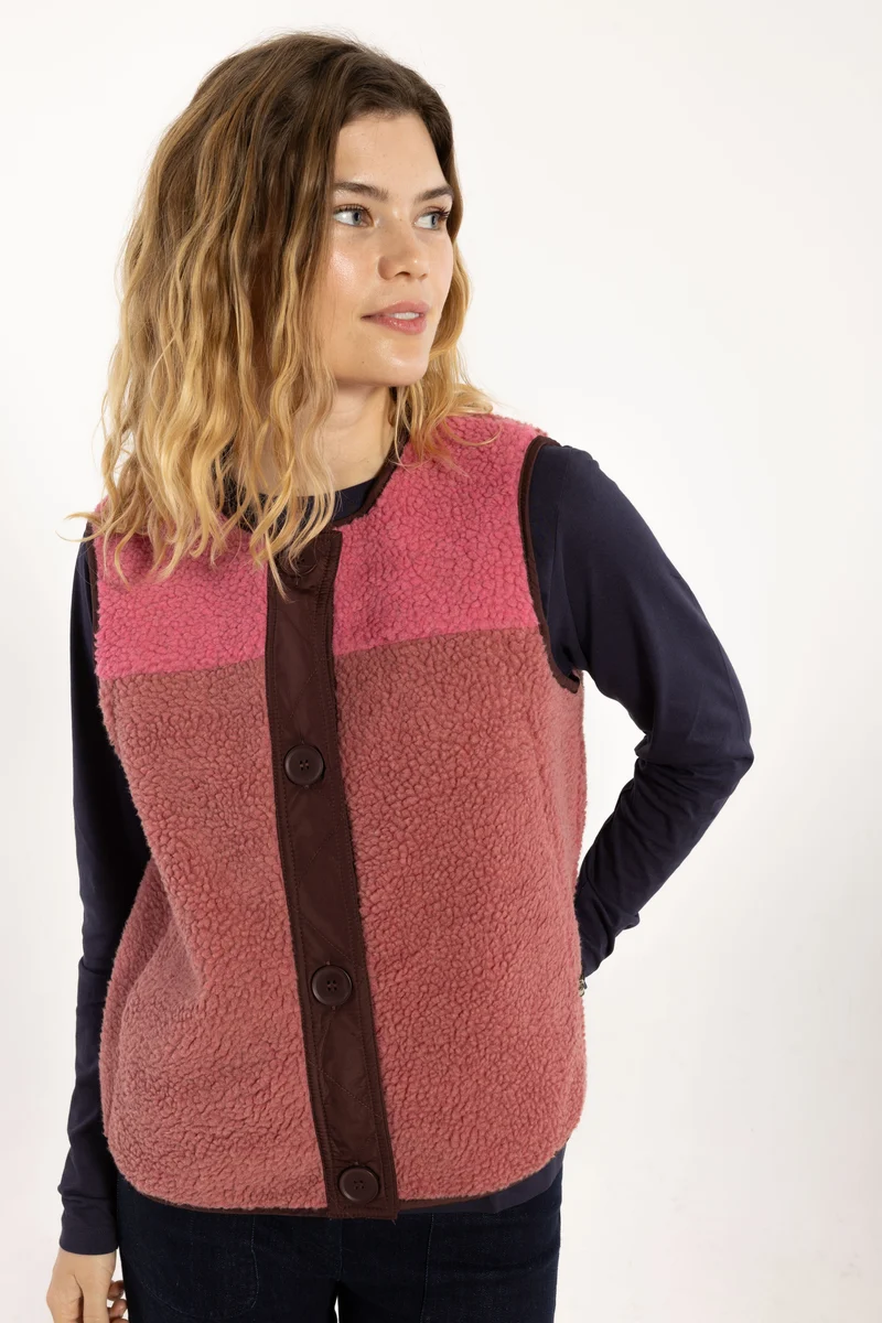 Daneteckel Fleece Vest Berry Compote/Light Beige/Dark Navy