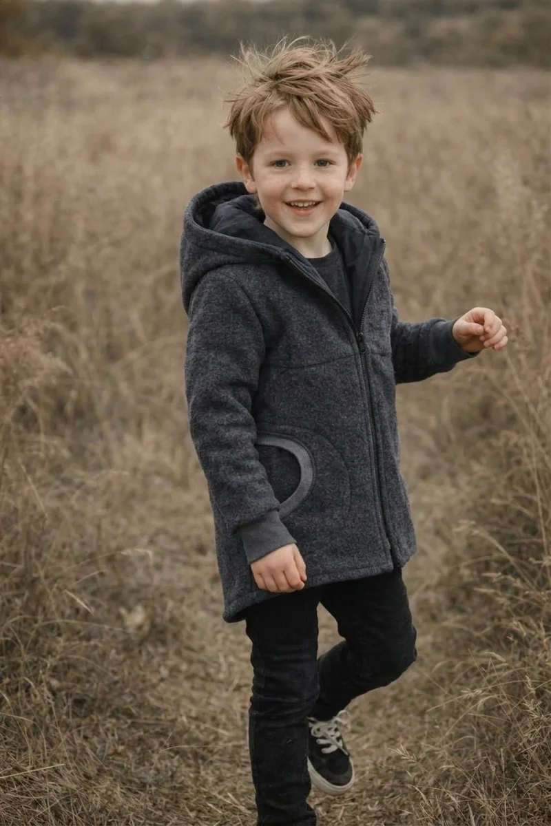 Merinofleece Jacke Kinder Kletterkind Anthrazit