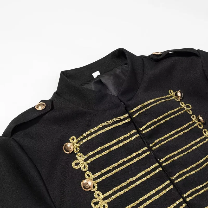 Damen Militärisch inspirierte Kurzjacke mit Goldkordel‑Applikation und Stehkragen Drune