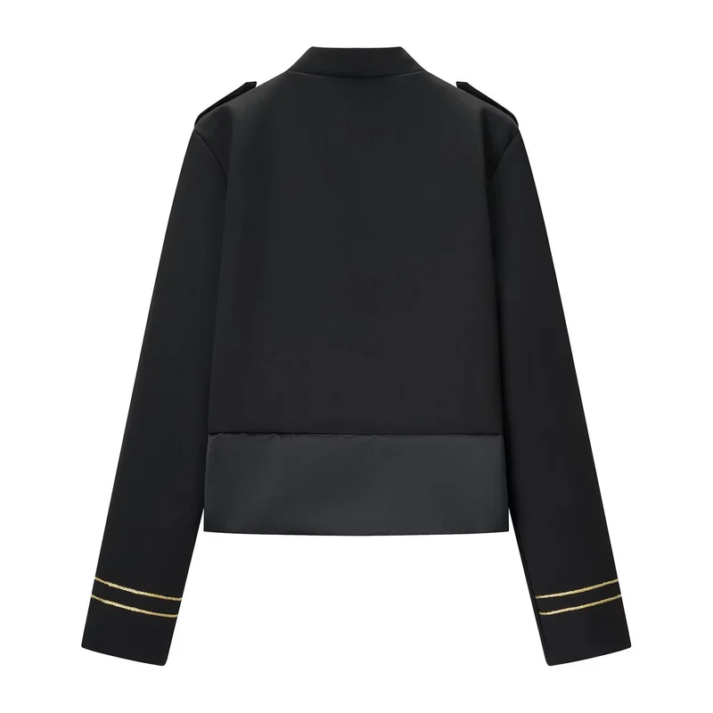 Damen Militärisch inspirierte Kurzjacke mit Goldkordel‑Applikation und Stehkragen Drune