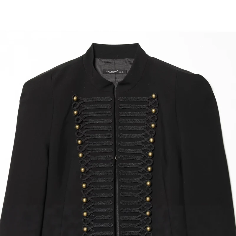 Damen Militärisch-inspirierte Cropped-Jacke mit Stehkragen und Zierkordeln Drune