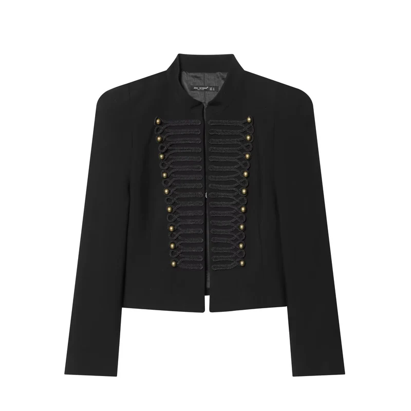 Damen Militärisch-inspirierte Cropped-Jacke mit Stehkragen und Zierkordeln Drune