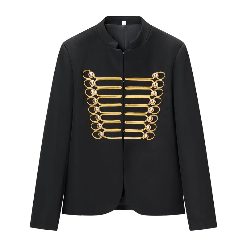 Damen Militärinspirierter Kurzblazer mit Stehkragen und goldener Passementerie Drune