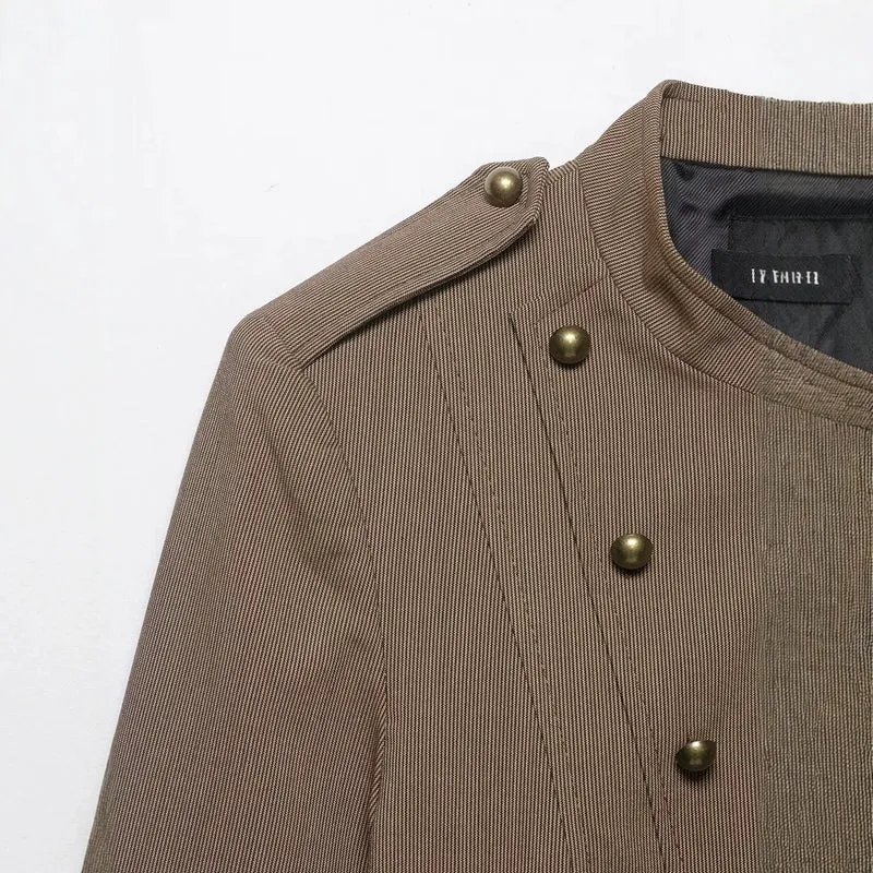 Damen Militärinspirierte Kurzjacke mit Stehkragen, doppelter Zierknopfleiste und Epauletten Drune