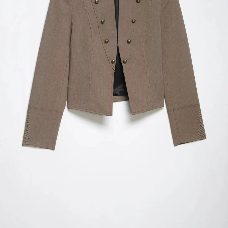 Damen Militärinspirierte Kurzjacke mit Stehkragen, doppelter Zierknopfleiste und Epauletten Drune