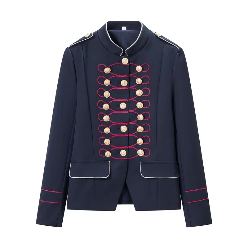 Damen Militärblazer mit Stehkragen, goldener Zierknopfreihe und Kordelbesatz Drune