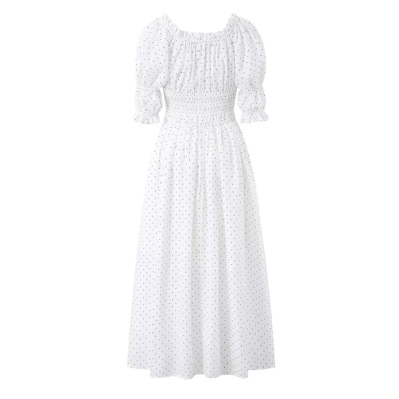 Damen Midikleid mit Smok-Taillenpartie, gerafften Puffärmeln und Quadrat‑Ausschnitt Drune