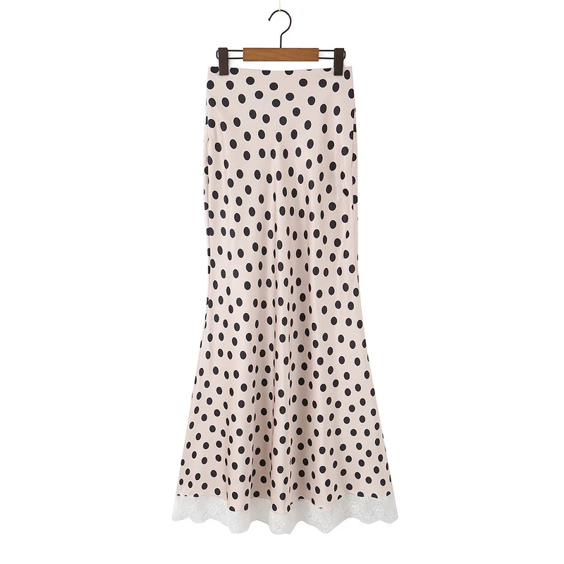 Damen Maxikleid im Retro‑Polka‑Dot‑Stil mit Spitzenbesatz und Taillengürtel Drune
