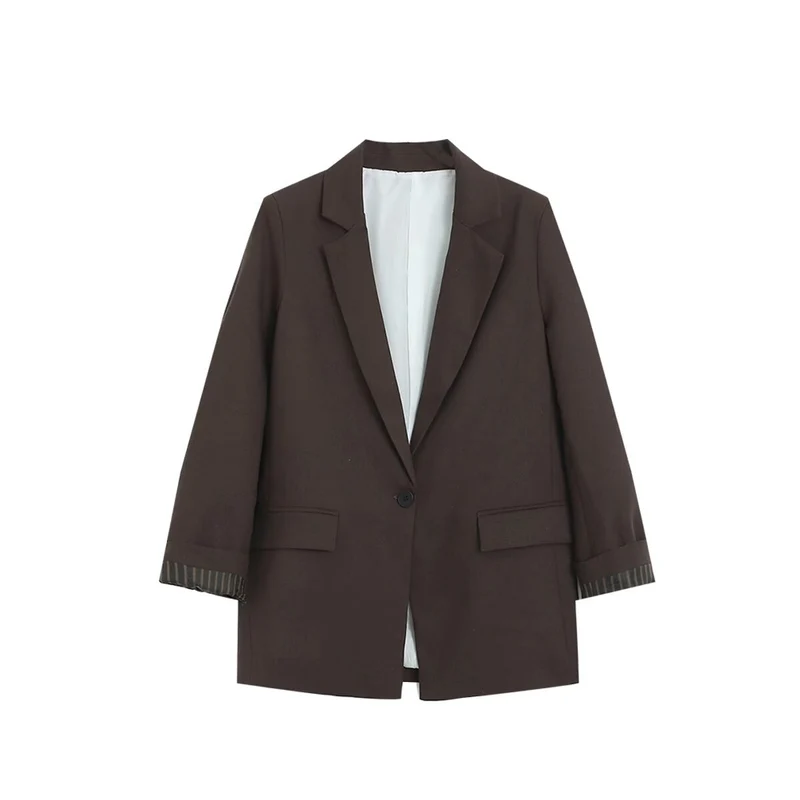 Damen Longline Ein-Knopf-Blazer mit Umschlagärmeln und Pattentaschen Drune