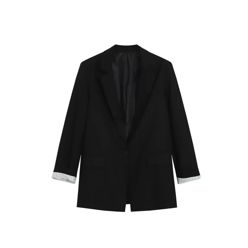 Damen Longline Ein-Knopf-Blazer mit Umschlagärmeln und Pattentaschen Drune