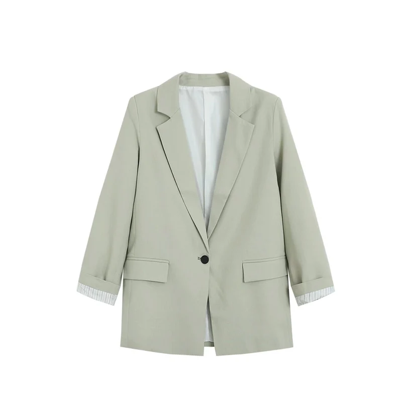 Damen Longline Ein-Knopf-Blazer mit Umschlagärmeln und Pattentaschen Drune