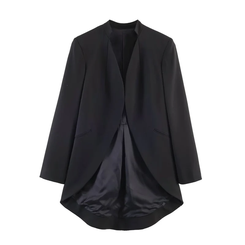 Damen Longline-Blazer mit Vokuhila-Saum und kragenlosem Schnitt Drune