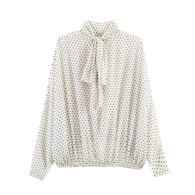 Damen Lockeres Blouson-Top mit Stehkragen, Tupfenmuster und elastischem Saum Drune