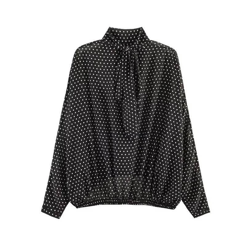 Damen Lockeres Blouson-Top mit Stehkragen, Tupfenmuster und elastischem Saum Drune