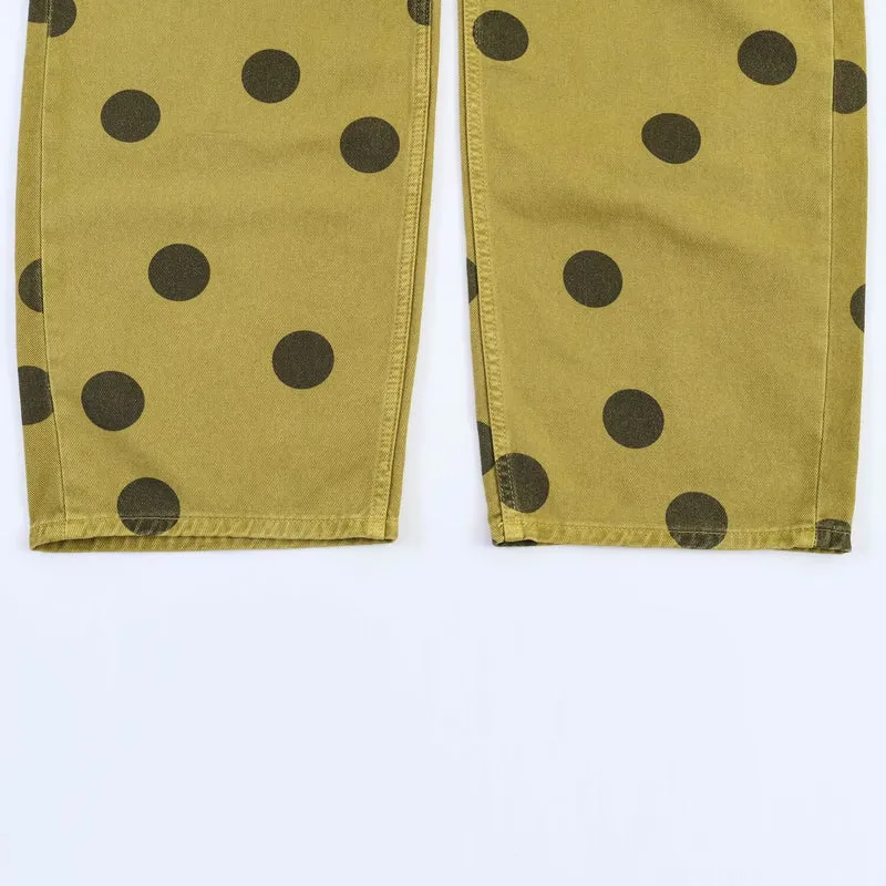 Damen Locker geschnittene High-Waist Geradehose mit großen Polka-Dots Drune