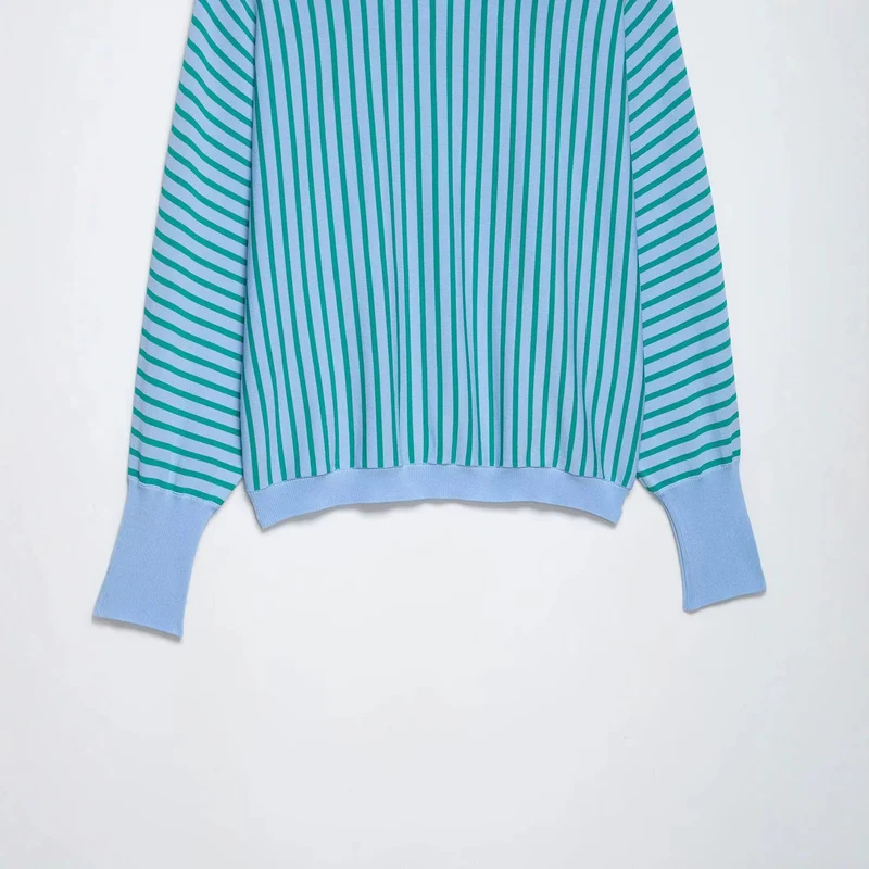Damen Leichter Rundhals-Feinstrickpullover mit schmalen Längs- und Diagonalstreifen Drune