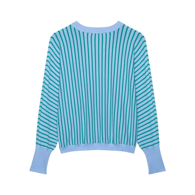 Damen Leichter Rundhals-Feinstrickpullover mit schmalen Längs- und Diagonalstreifen Drune