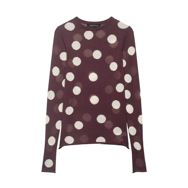 Damen Leichter Polka-Dot Feinstrickpullover mit Rundhals und Relaxed-Schnitt Drune