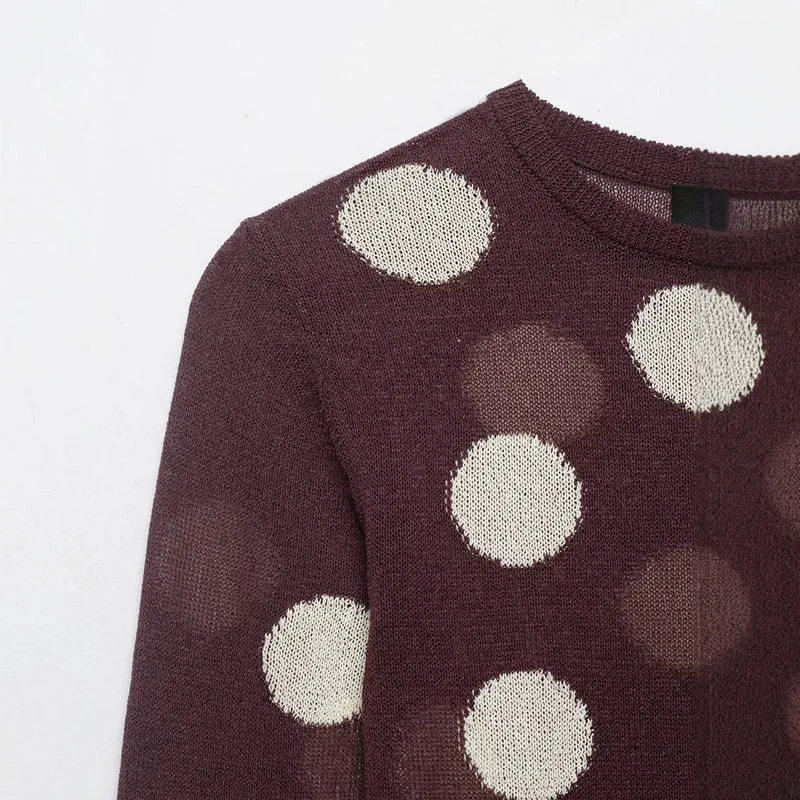 Damen Leichter Polka-Dot Feinstrickpullover mit Rundhals und Relaxed-Schnitt Drune