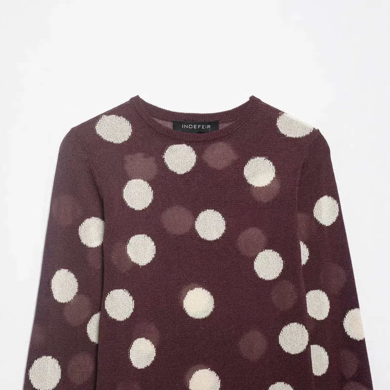 Damen Leichter Polka-Dot Feinstrickpullover mit Rundhals und Relaxed-Schnitt Drune
