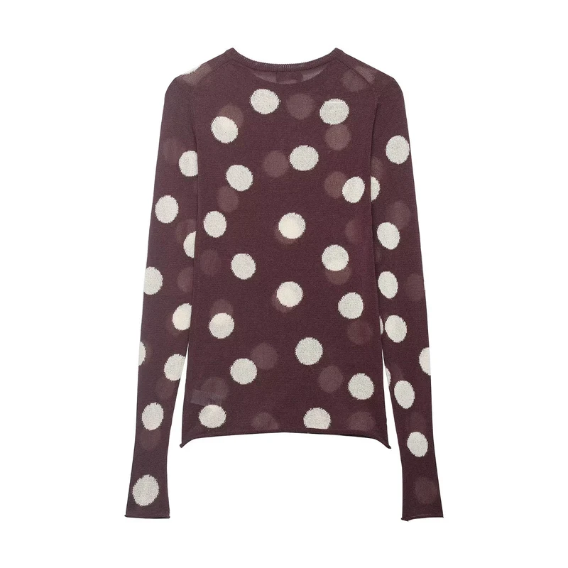 Damen Leichter Polka-Dot Feinstrickpullover mit Rundhals und Relaxed-Schnitt Drune